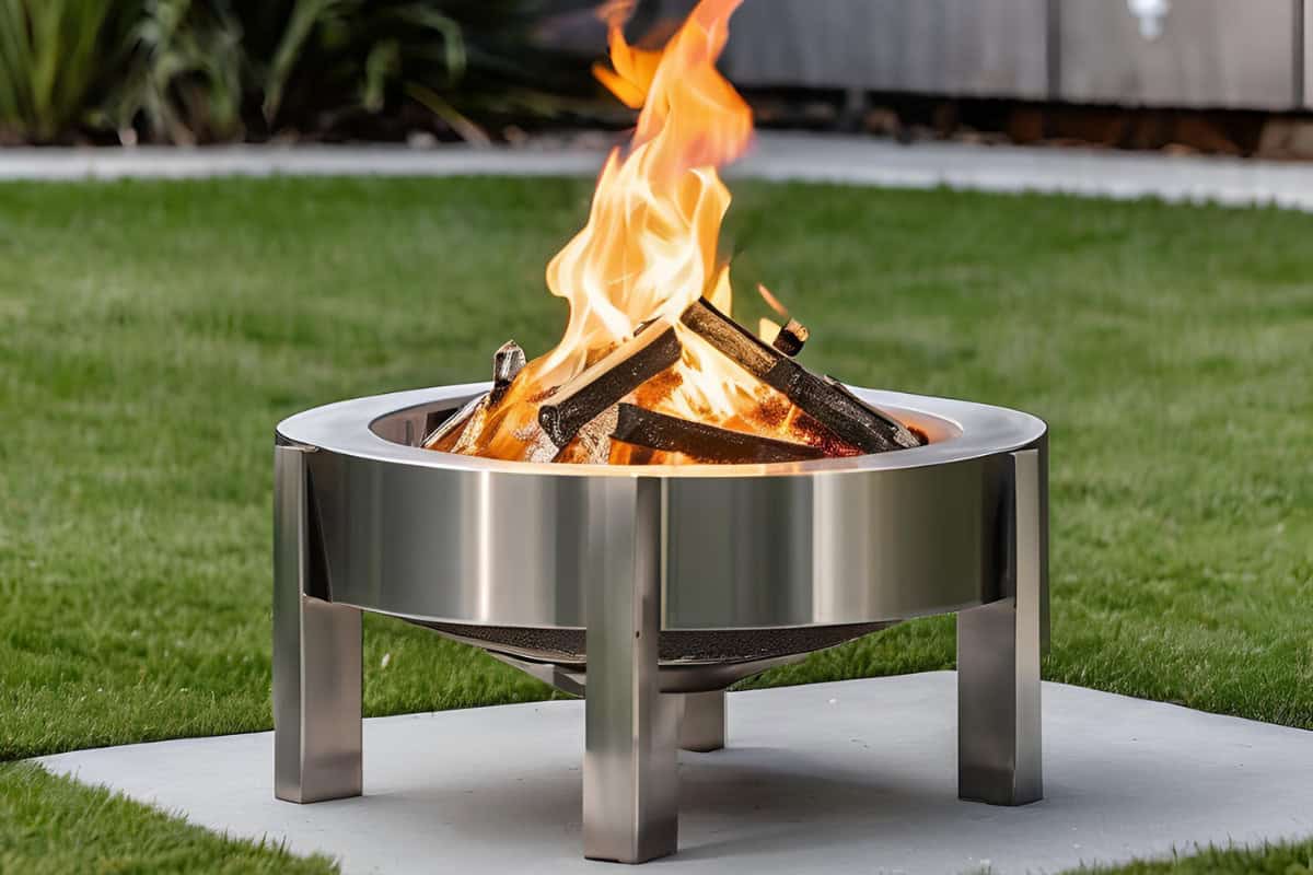 fire-pits-on-grass-closing Image of a wood burning stainless steel fire pit in a backyard.