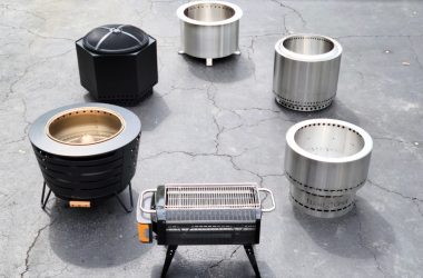 Image of a collection of smokeless fire pits on asphalt for a blog post covering smokeless fire pit advantages.