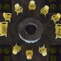 Image of a fire pit ring in a fire pit from high above