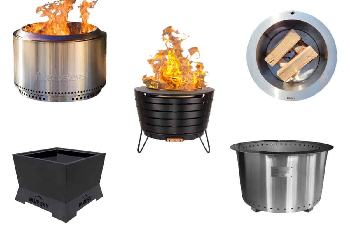 reduce-fire-pit-smoke-market Image of a sampling of smokeless fire pits for a blog post discussing how to reduce fire pit smoke.