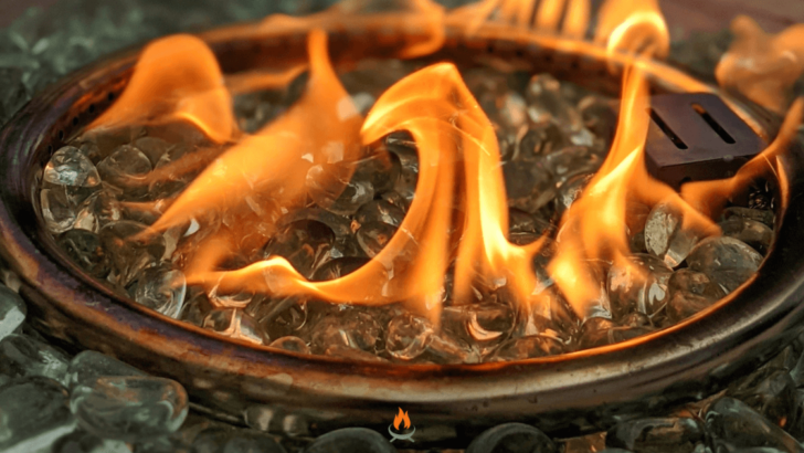 Image of a gas fire pit burner and fireglass