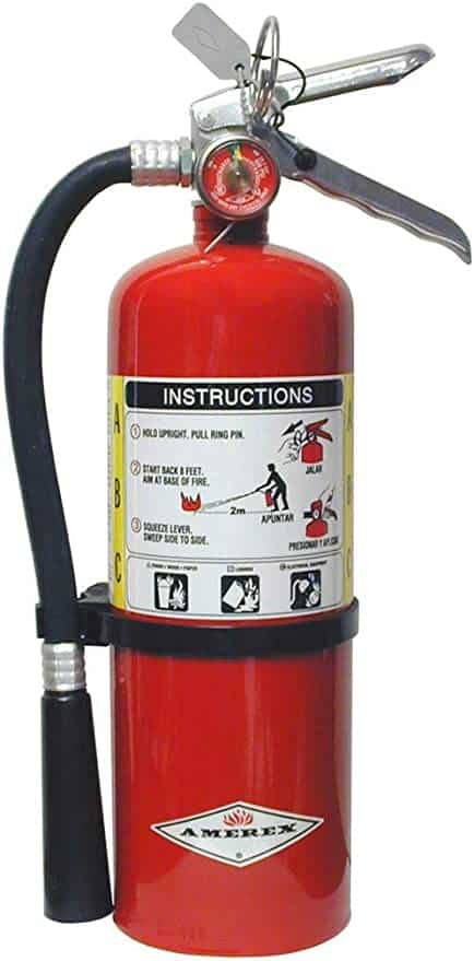 Image of a Amerex B500 fire extinguisher that can be used in a fire pit emergency