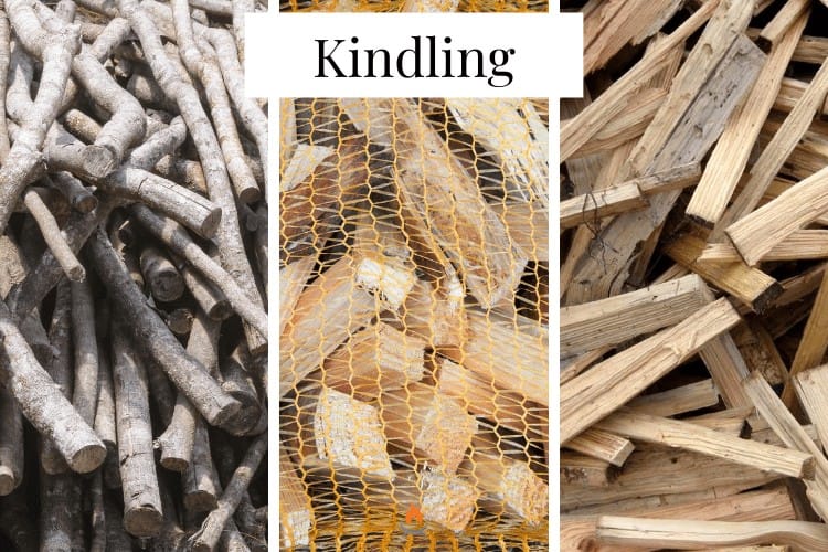 Image of different types of kindling for starting a fire pit