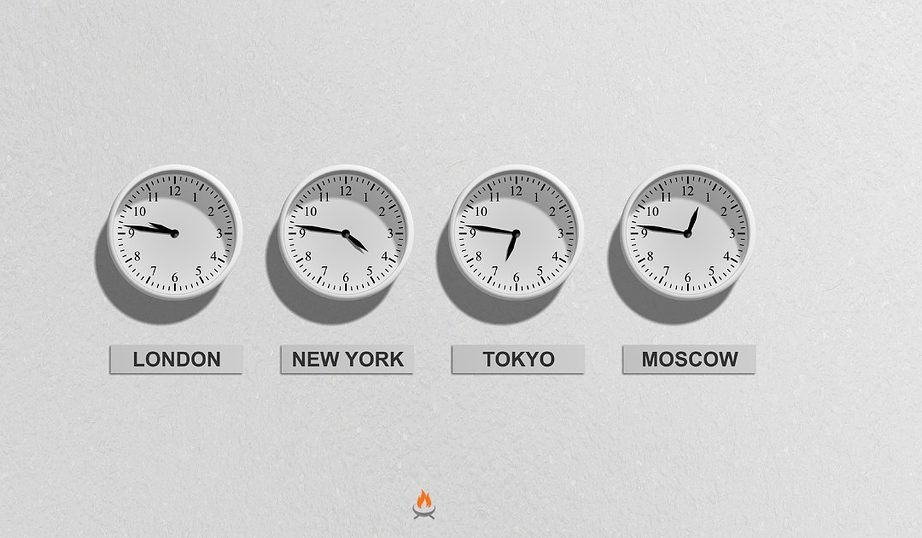 Image of four clocks showing international time