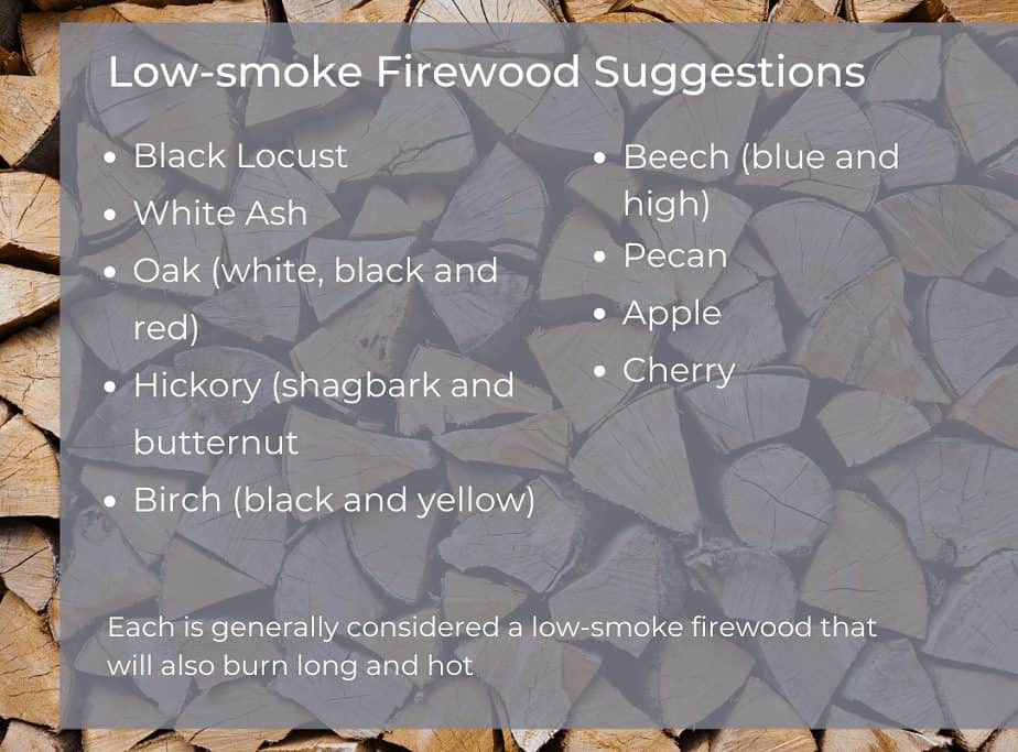 Image of chart displaying low smoke firewood types