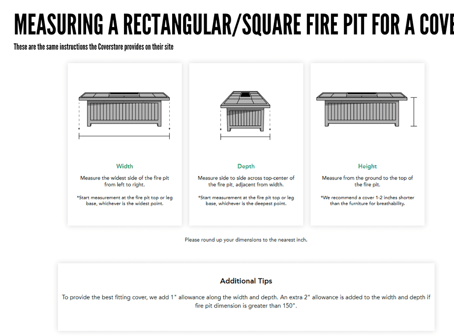 Image of instruction for measuring a rectangular fire pit for a cover