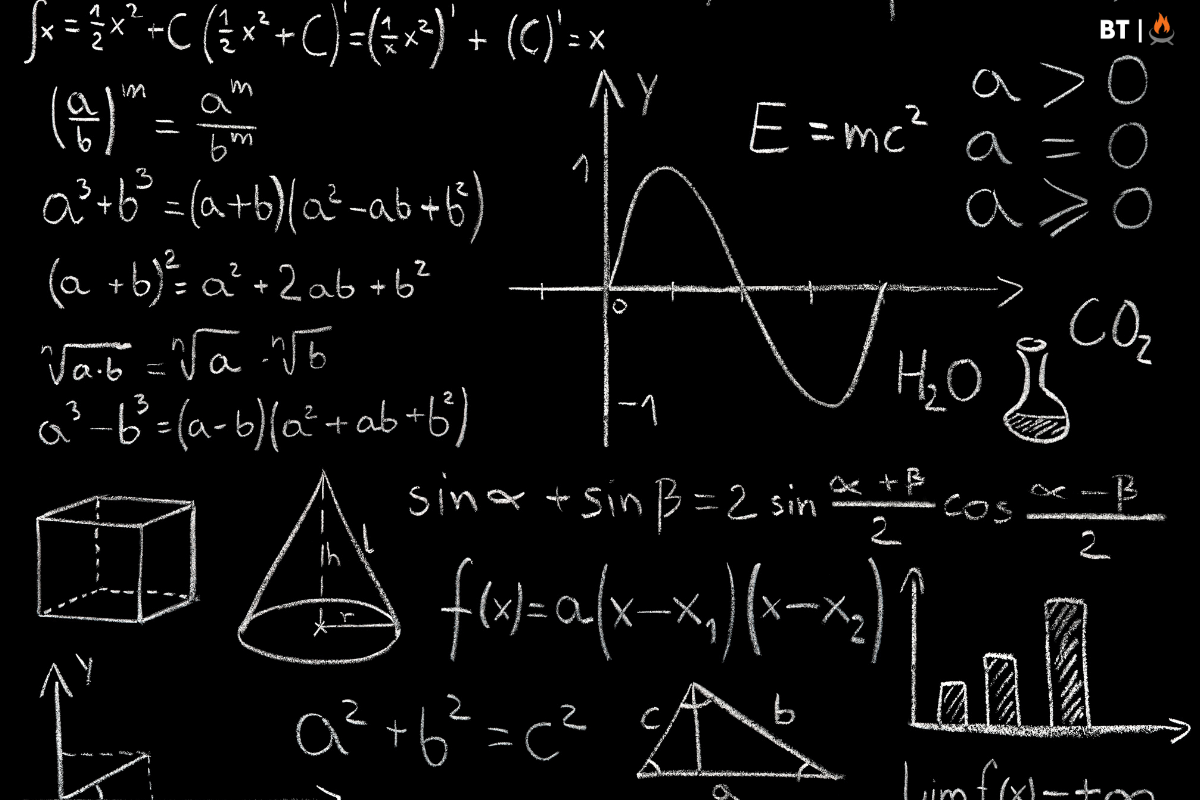 Image of mathematical formulas on a chalkboard