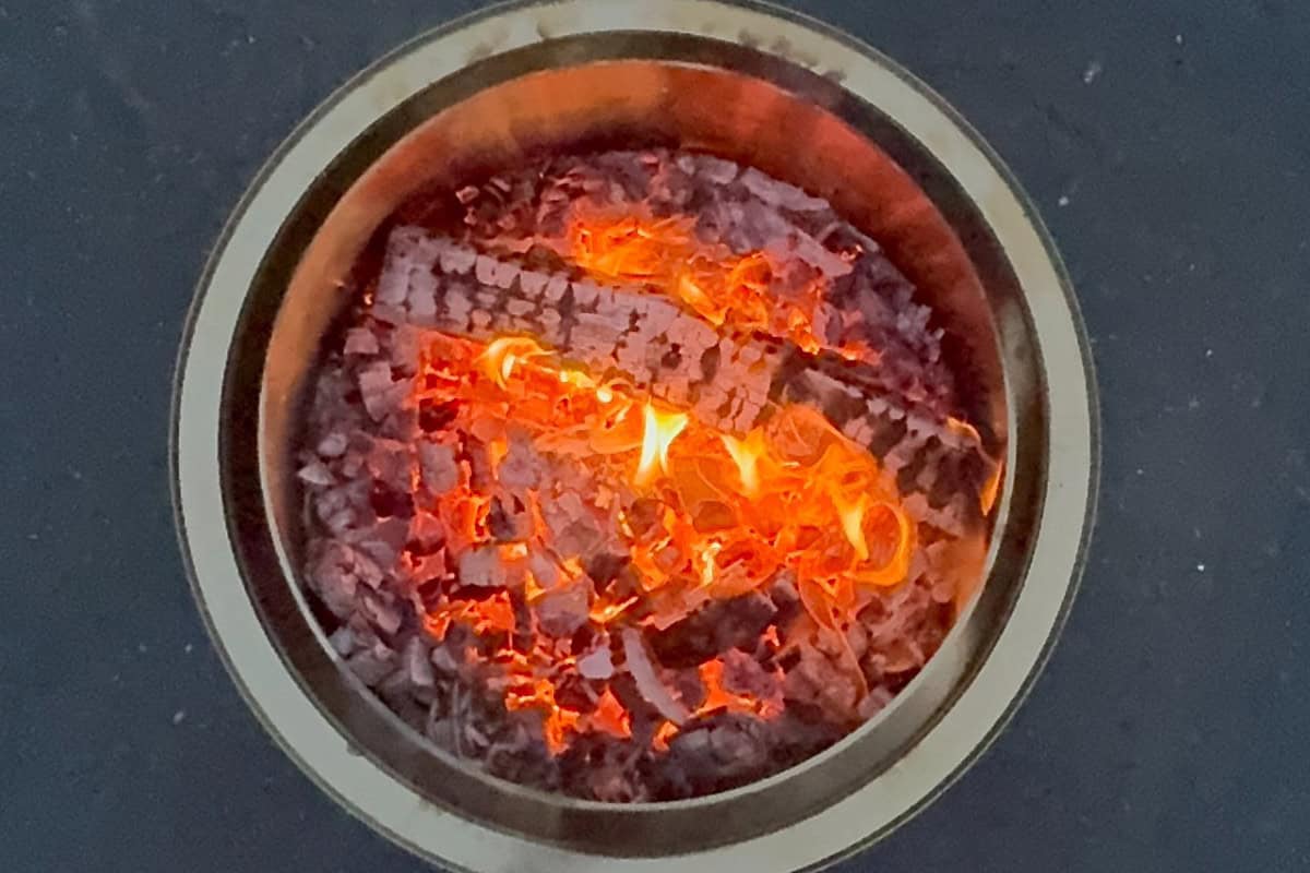 solo-stove-smoking-coalbed Image of a red-hot Solo Stove coalbed.