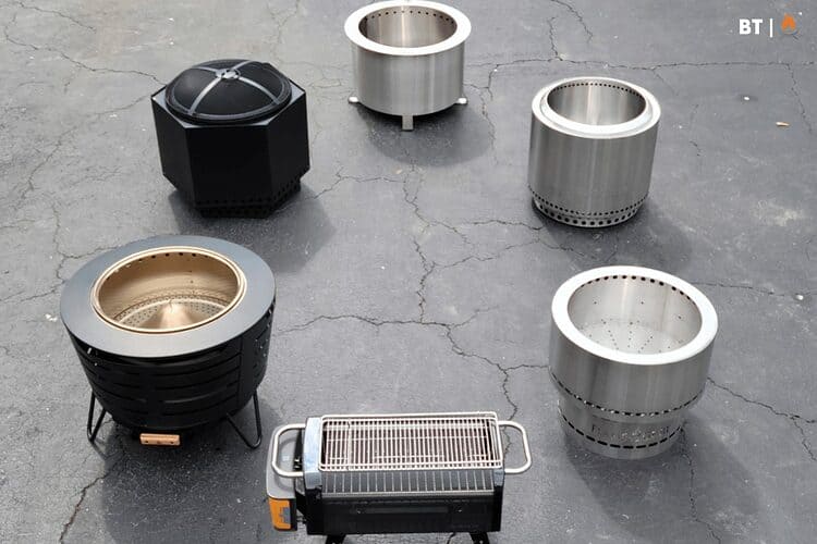 Image of six smokeless fire pits in a circle
