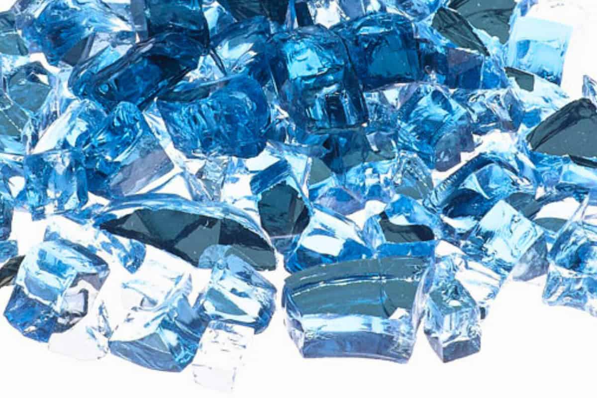 How Long Does Fire Pit Glass Last? Image of blue fire pit glass chunks.