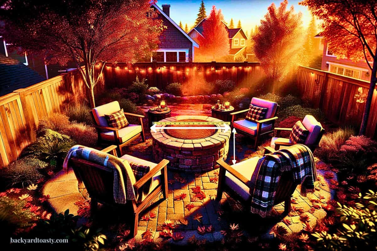 measure-for-a-fire-pit-cover-steps Image of a fall backyard fire pit scene with chairs and fallen leaves.
