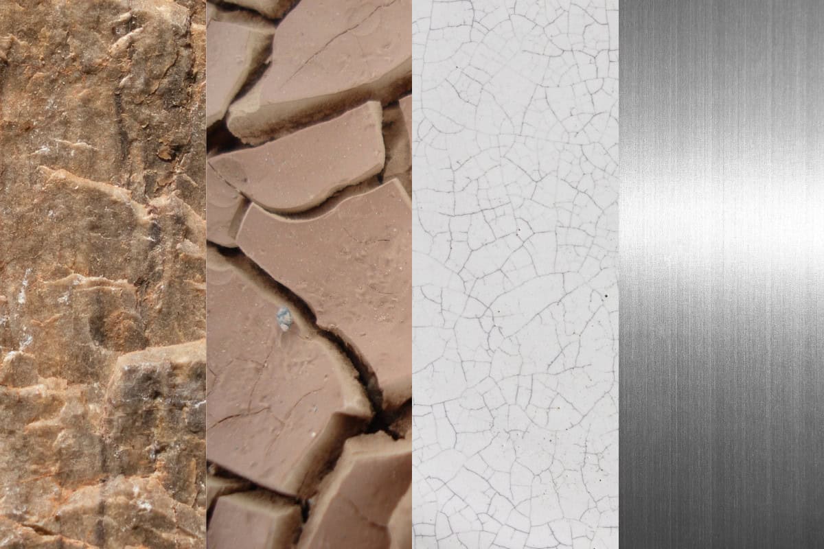 fire-pit-history-evolution Image of four types of material used to make fire pits throughout history, stone, clay, porcelain and steel.