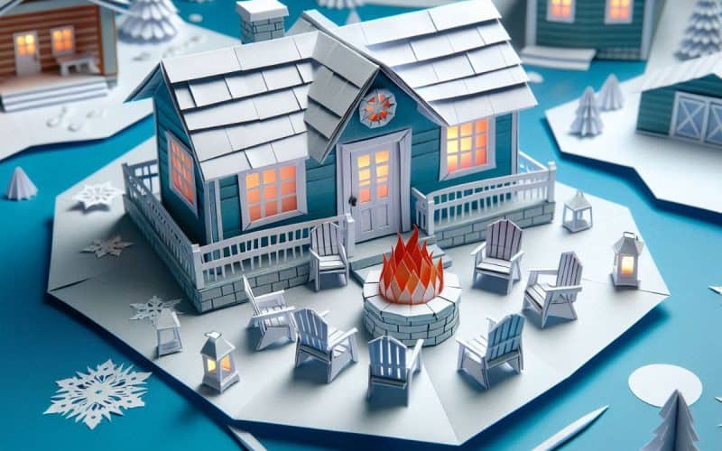 Image of an artistic winter scene of a home a backyard fire pit for Backyard Toasty's Privacy Policy page.