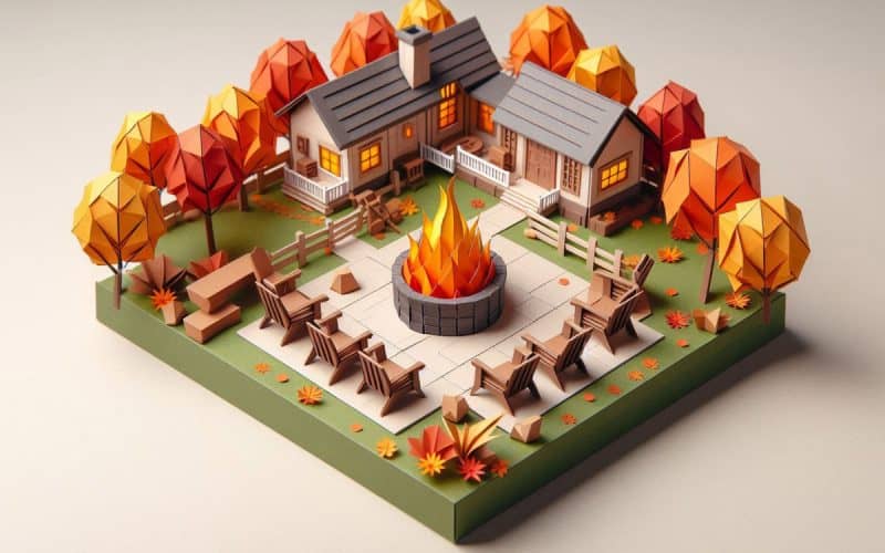 Image of a 3-D Origami image of a fire pit and chairs for Backyard Toasty's publishing principles.